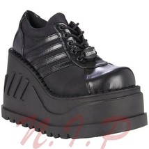 Demonia Stomp 08 Lace-up Platform Wedge Emo Boots Cyber Sneaker Punk Goth Shoes - £155.04 GBP