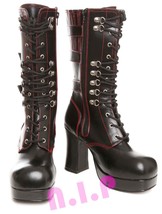 Demonia Strap Buckle Lace Up Black Red Stitch Goth Punk Cyber Boots Heels Shoes - £173.94 GBP