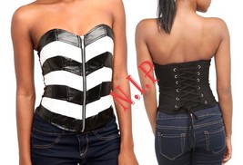 Faux Leather Chevron Stripe Laced up Corset Top Hot Topic Punk Gothic Vi... - $180.00