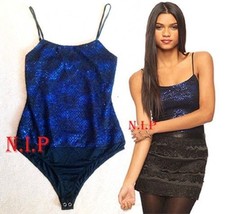 Forever21 Glitter Sparkle Blue Sequins Lace Cami Bodysuit Top Party Club... - £72.47 GBP