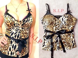 GUESS Leopard Corset Cami Top Celebrity Fashion Punk Goth Sexy Club wear Evening - $91.00