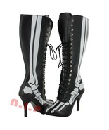Funtasma Pleaser X-Ray Skeleton Lace Up Knee High Heel Boot Goth Punk Rave Cyber - $189.00