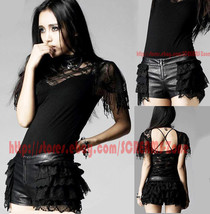 Goth Faux Leather Bohemia Frilly Tiered Ruffle Punk Lace Shorts Visual Kei Pants - £102.80 GBP