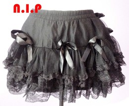 Gothic Princess Lolita Steampunk Black Lace Ruffle Tiered Ribbon Tutu Punk Skirt - £82.94 GBP