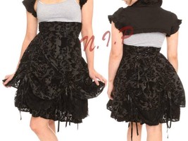 Hell Bunny Skull Flocked High Waist Bustle Skirt Punk Goth Visual Kei Hot Topic - £175.05 GBP