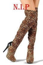 Hot Topic Leopard Velvet Over the Knee Platform Boots Thigh High Heels Shoes - £150.72 GBP