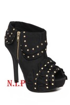 Hot Topic QUPID Gold Studs Ruffle Platform High Heels Peep Open Toes Ankle Boots - £151.07 GBP