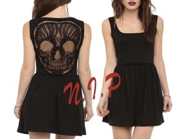 Hot Topic Skull See Through Lace Back Appliqué Goth Cyber Punk Visual Kei Dress - £133.66 GBP