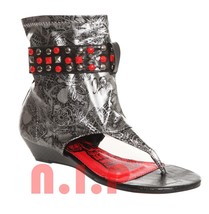 IRON FIST Metallic Silver Open Toes Skull Studs Goth Punk Ankle Sandals Shoes - £151.07 GBP