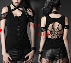 Lace Up Gothic Spider Web Open Back Cutout Cage Cobweb Visual Kei Punk E... - $118.00