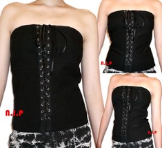 Laced Up Strapless Lace Ruffle Corset Top Visual Kei Cyber Goth Punk Hot Topic - £72.74 GBP