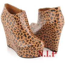 Leopard Animal Prints Pointed toes Platform Wedges Ankle Boots High Heels Shoes - $104.00