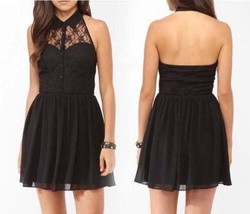 NEW Fit &amp; Flare Collar Button Lace Halter Cocktail Party Club wear Evening Dress - £83.91 GBP