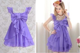 Princess Lolita Dolly Ruffle Chiffon BOW Fantasy Party Clubwear Evening Dress - £93.52 GBP