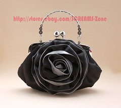 Rose Floral Satin Metal Hand Purse Chain Messenger Shoulder Evening Part... - £72.65 GBP