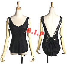 Ruffle Tiered Lace Open back Burlesque Gothic Lolita Rose Backless Tank ... - $130.00