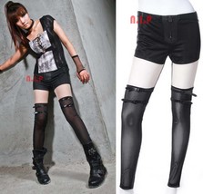 Steampunk Black Mesh Suspender Contrast Goth Punk Visual Kei Rave Leggings Pants - £91.80 GBP