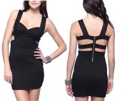 Strappy Cutout Cage Bandage Goth Punk Club Wear Evening Cocktail Open Back Dress - £82.28 GBP