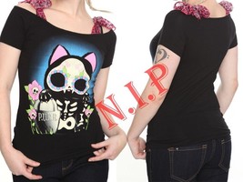 Too Fast Kitty Bow T-Shirt Top Visual Kei Hot Topic Cyber Punk Goth Rockabilly - £122.27 GBP