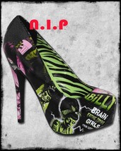 Too Fast Psycho Horror Goth Monster Zombie Girl Tattoo Platform High Heels Shoes - £162.25 GBP