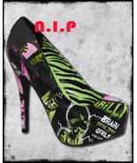 Too Fast Psycho Horror Goth Monster Zombie Girl Tattoo Platform High Heels Shoes - $202.00