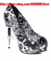 Too Fast Tattoo Spider Web Sugar Skull Platform Open Toes High Goth Heels Shoes - £156.16 GBP