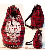 Unisex Punk Skull Chain Stud Goth Plaid Canvas Backpack Visual Kei Duffle Bag - $130.00