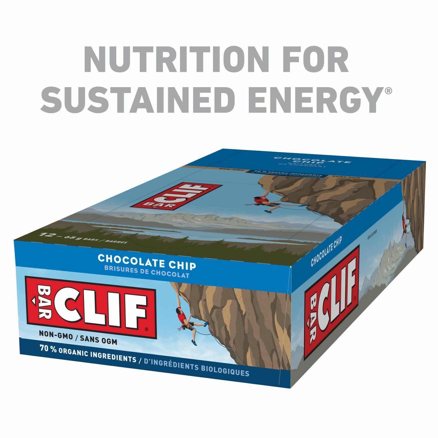 Box of 12 CLIF Bar Chocolate Chip Energy Bars 68g / 2.40 oz Each Free Shipping - $44.51