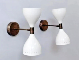pair Mid century Wall sconce Modern Diablo Set White Brass wall sconce - £100.19 GBP