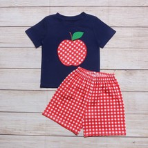 NEW Boutique Back to School Apple Applique Boys Shorts Outfit Set - £10.64 GBP