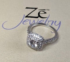 925 Sterling Silver Ze Jewelry Halo Engagement Ring Size 7 Cubic Zirconia 1.42ct - $51.23