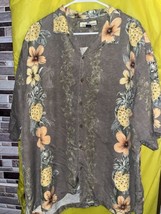 TOMMY BAHAMA Hawaiian 100% Silk Men&#39;s Shirt Size 2XXL Gray Pineapple Floral - $28.59