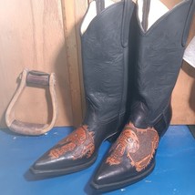 cowboy boots Mens size:10.5 D, Ricardo, handtooled black brown skull item:p557 - $317.90