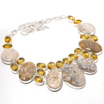 Fossil Coral Citrine Gemstone Handmade Fashion Necklace Jewelry 18&#39;&#39; SA 5432 - £11.98 GBP