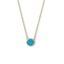 14K Yellow Gold Over Mini Synthetic Blue Opal Fine Necklace 6.8 mm Round Pendant - £79.46 GBP