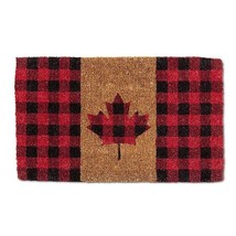 Checkered Doormat Maple Leaf Durable Coir Fiber 18&quot; x 30&quot; Long Red Black - $39.59