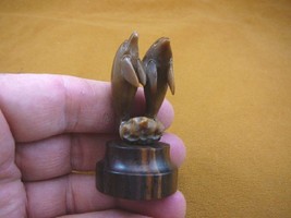 tb-dolph-12) Dolphins pair Dolphin TAGUA NUT palm figurine Bali detailed... - $49.08