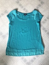 Women’s The Limited Knit &amp; Chiffon Inset Dressy Tee Turquoise sz SMALL - £17.11 GBP