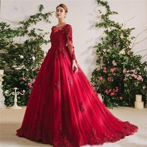 Beautiful Red Wedding Dresses Long Sleeve for Bride Lace Appliques 3D Flowers Ba - £404.09 GBP