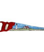 Lighthouse Beacon Hand Painted 1 Man Saw Scenic Seagulls Blue Sky 19.5 inch - $29.69