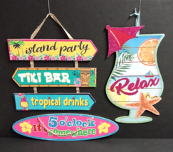 Tiki Bar Glitter Beach Party Palms Fun Tropical Drinks Decor Sign Lot (Q... - $19.99