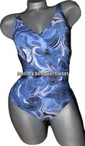 NWT GOTTEX Israel mosaic swimsuit blue swirls draped 6 surplice tummy control - £69.77 GBP