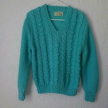 Vintage SEARS Blue Cable Knit Sweater Women Medium V-Neck Acrylic Made in Korea  - £19.26 GBP