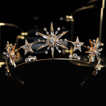 Vintage European 6-Point Star Wedding Crown Tiaras Rhinestone Hair Jewelry Princ - £30.00 GBP