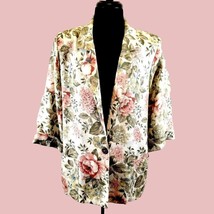 Joanna Sport Women Jacket Beige Floral Boyfriend Blazer Size Medium Vintage Rose - £15.41 GBP