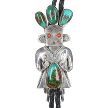 40&quot; c1960 c-31 Royston turquoise/coral sterling kachina bolo tie - $965.25