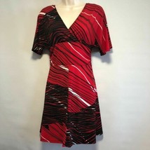 Bisou Bisou Womens Sz S Red Black Knit Dress Plunging VNeck  Mid Thigh Length - £10.84 GBP
