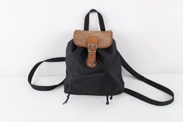 Vintage 90s Streetwear Distressed Suede Leather Mini Backpack Rucksack Bag Black - £39.62 GBP