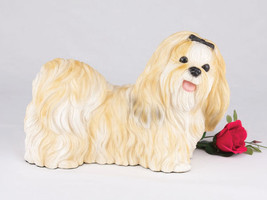 Large 123 Cubic Inches Gold &amp; White Shih Tzu Resin Urn for Cremation Ashes - £144.48 GBP