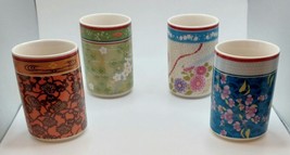 Japanese Style Sake Cups/Teaware Flower Patterns Porcelain Set Of 4  3.5... - $17.82